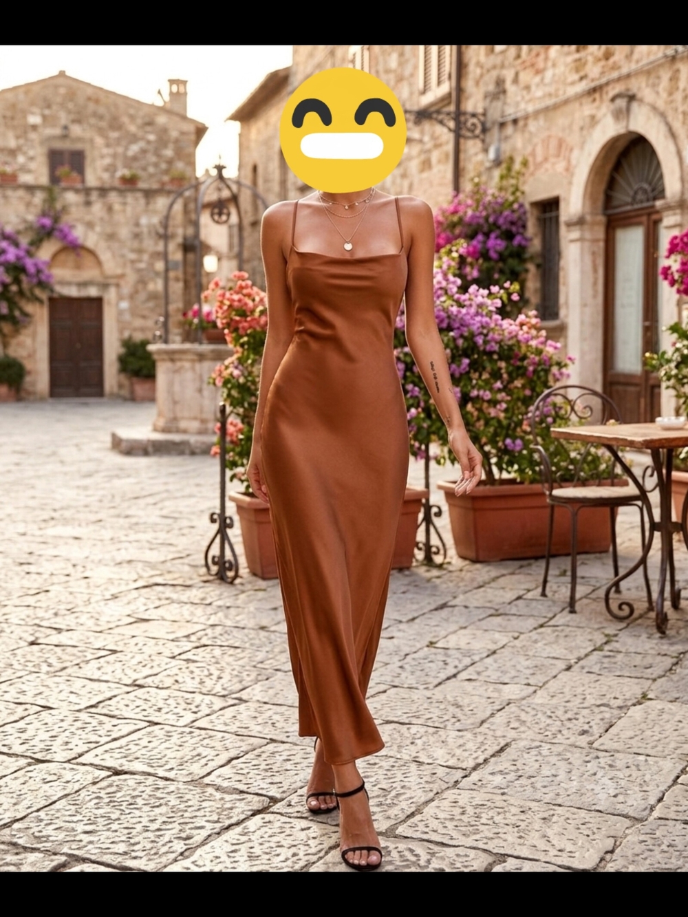 Satin Slip Midi Dress in Copper — Women